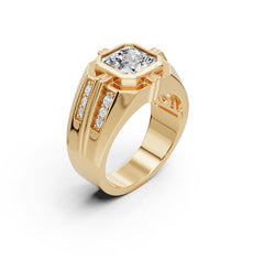 Men's Platinum Moissanite Ring Square Emearld OCT 8x8mm