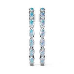 Sterling Silver Opal Hoop Earrings Marquise MQ 4X2mm