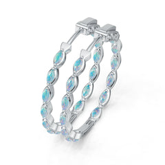 Sterling Silver Opal Hoop Earrings Marquise MQ 4X2mm