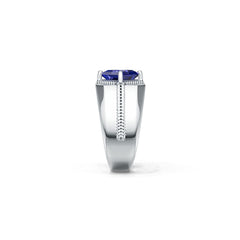 Men's Sterling Silver Blue Sapphire Ring Princess SQ 7X7mm
