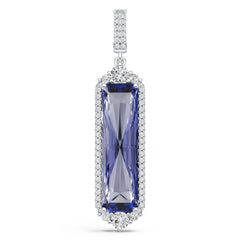Sterling Silver Royal Blue Sapphire with Moissanite Pendant Emerald OCT 18x8mm Halo