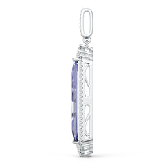 Sterling Silver Royal Blue Sapphire with Moissanite Pendant Emerald OCT 18x8mm Halo