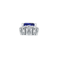 Sterling Silver Royal Blue Sapphire with Moissanite Pendant Emerald OCT 18x8mm Halo