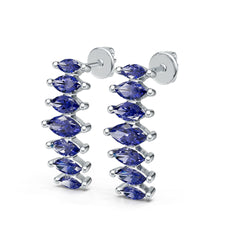Sterling Silver Royal Blue Sapphire Earrings Marquise MQ 6x3mm