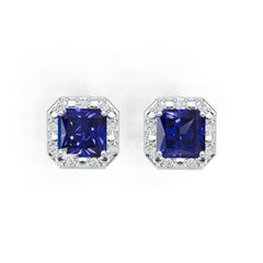 Sterling Silver Royal Blue Sapphire with Moissanite Earrings Emerald OCT 6X6mm