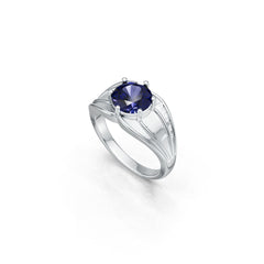 Contemporary Men's Rings Sterling Silver Moissanite or Sapphire Ring Mounting Round RD 10x10mm