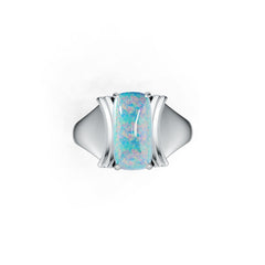 Sterling Silver Opal Ring Cushion CU 14X7mm Cabochon Turquoise
