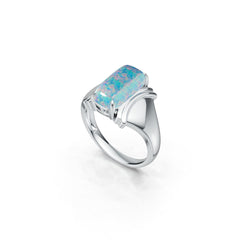 Sterling Silver Opal Ring Cushion CU 14X7mm Cabochon Turquoise