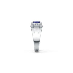 Sterling Silver Blue Sapphire Ring OV 8x6mm W/ Moissanite
