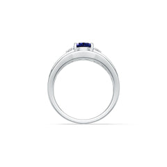 Sterling Silver Blue Sapphire Ring OV 8x6mm W/ Moissanite