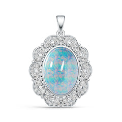 Sterling Silver Opal with Moissanite Pendant Oval OV 18x12mm Cabochon