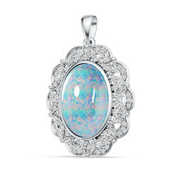 Sterling Silver Opal with Moissanite Pendant Oval OV 18x12mm Cabochon