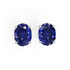 Sterling Silver Royal Blue Sapphire Stud Earrings Oval OV 9x7mm