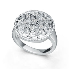 Sterling Silver Celtic Knot Ring with Moissanite Round RD 2x2mm