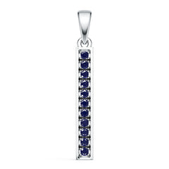 Sterling Silver Royal Blue Sapphire Vertical Bar Pendant Round RD 1.5mm