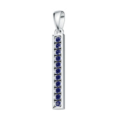 Sterling Silver Royal Blue Sapphire Vertical Bar Pendant Round RD 1.5mm