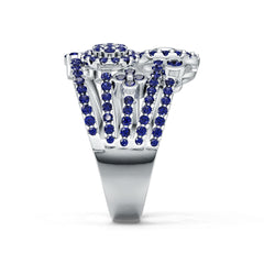 Sterling Silver Royal Blue Sapphire Floral Cluster Ring Round RD 2.0mm