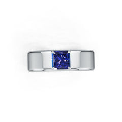 Men's Sterling Silver Moissanite or Sapphire Ring Emerald OCT 6X6mm