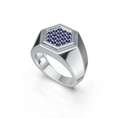 Men's Sterling Silver Moissanite Ring Round RD Cluster 2x2mm