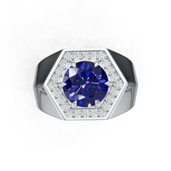 Men's Sterling Silver Moissanite or Sapphire Ring Round RD 9.5x9.5mm