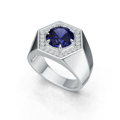 Men's Sterling Silver Moissanite or Sapphire Ring Round RD 9.5x9.5mm