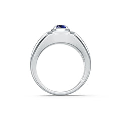 Men's Sterling Silver Blue Sapphire Ring Oval OV 8X6mm