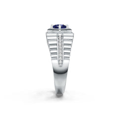 Men's Sterling Silver Moissanite or Sapphire Ring Round RD 6x6mm