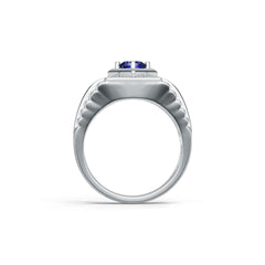 Men's Sterling Silver Moissanite or Sapphire Ring Round RD 6x6mm