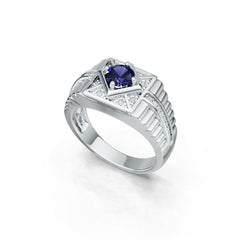 Men's Sterling Silver Moissanite or Sapphire Ring Round RD 6x6mm