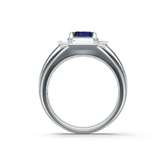 Men's Sterling Silver Moissanite or Sapphire Ring Emerald OCT 8X6mm Halo