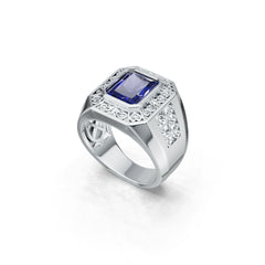 Sterling Silver Moissanite Ring Emerald OCT 10x8mm Men's Ring Bezel Fleur de lis Ring