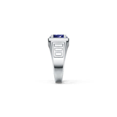 Men's Sterling Silver Blue Sapphire Ring Oval OV 10x8mm w/ Accent