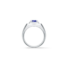 Men's Sterling Silver Blue Sapphire Ring Oval OV 10x8mm w/ Accent