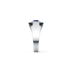 Sterling Silver Blue Sapphire Engagement Ring Round RD 6x6mm Men's Ring Halo Moissanite