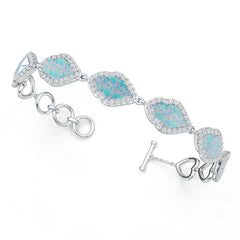 Sterling Silver Opal Moissanite or Sapphire Bracelet with Moissanite Accent