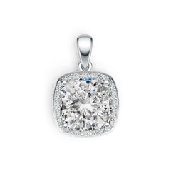 Sterling Silver Moissanite Pendant Necklace  Cushion CU 8X8mm Halo