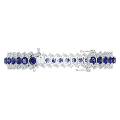 Sterling Silver Royal Blue Sapphire Moissanite or Sapphire Bracelet Round RD 5x5mm