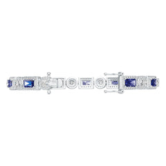 Sterling Silver Moissanite or Sapphire Bracelet Halo Style with Moissanite Emerald OCT 6X4mm RD 4x4mm