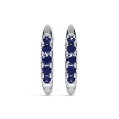 Sterling Silver Royal Blue Sapphire Hoop Earrings Round RD 2x2mm
