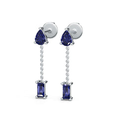 Sterling Silver Royal Blue Sapphire Drop Earrings Pear PE 4x3mm BG 4x2mm