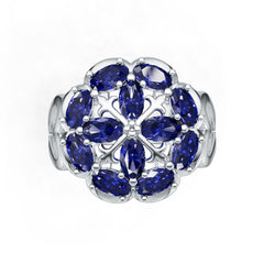 Sterling Silver Blue Sapphire Cluster Ring Oval OV 5x3mm