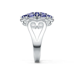 Sterling Silver Blue Sapphire Cluster Ring Oval OV 5x3mm