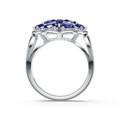Sterling Silver Blue Sapphire Cluster Ring Oval OV 5x3mm