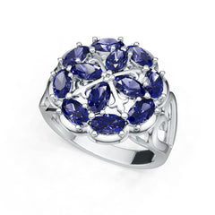 Sterling Silver Blue Sapphire Cluster Ring Oval OV 5x3mm
