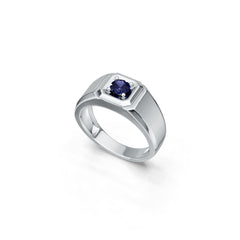 Men's Sterling Silver Moissanite or Sapphire Ring Round RD 4x4mm White Top 2344