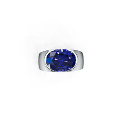 Sterling Silver Moissanite Ring Oval OV 9X7mm East West Split Bezel Half Bezel
