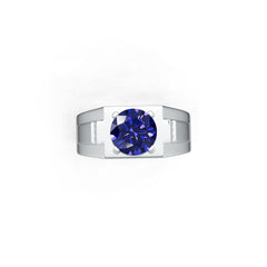 Men's Sterling Silver Moissanite Ring Round RD 9X9mm Prongs Set