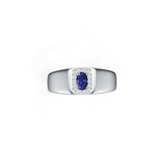 Men's Sterling Silver Royal Blue Sapphire Ring Oval OV 6X4mm Halo