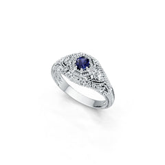 Sterling Silver Moissanite or Sapphire Ring Round RD 4x4mm Art Deco Style