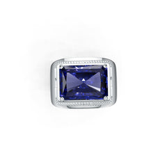 Men's Sterling Silver Sapphire Ring Emerald OCT 14x10mm